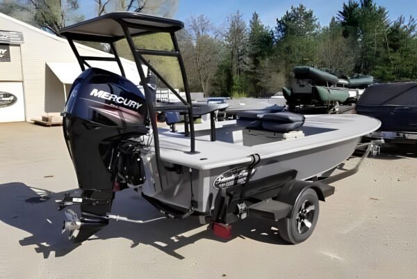 A boat with a trailer attached to it.