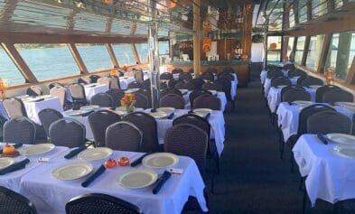 Panoramic dining room on a yacht